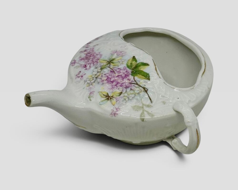 Antique Victorian Porcelain Invalid Feeder Cup Floral Design Gold Gilt Accents